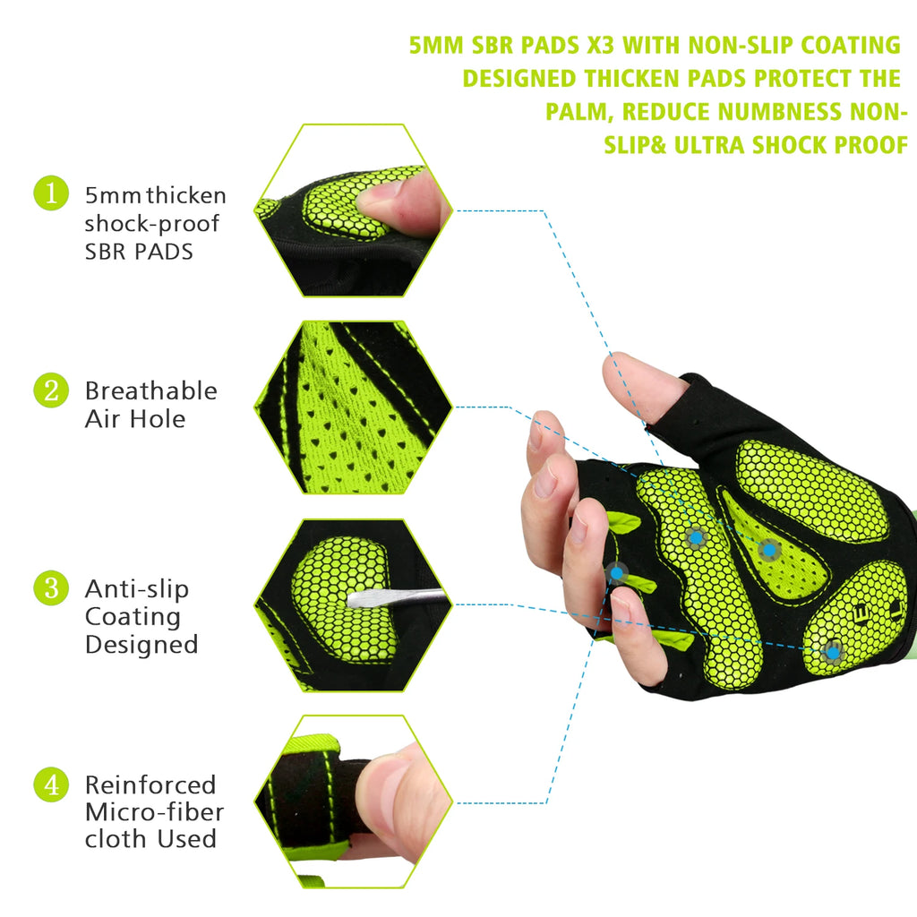 MOREOK Bike Gloves Breathable 5mm Gel Pads MTB Mountain Road Bicycle Gloves Shock-absorbing Half Finger Cycling Gloves Men Women