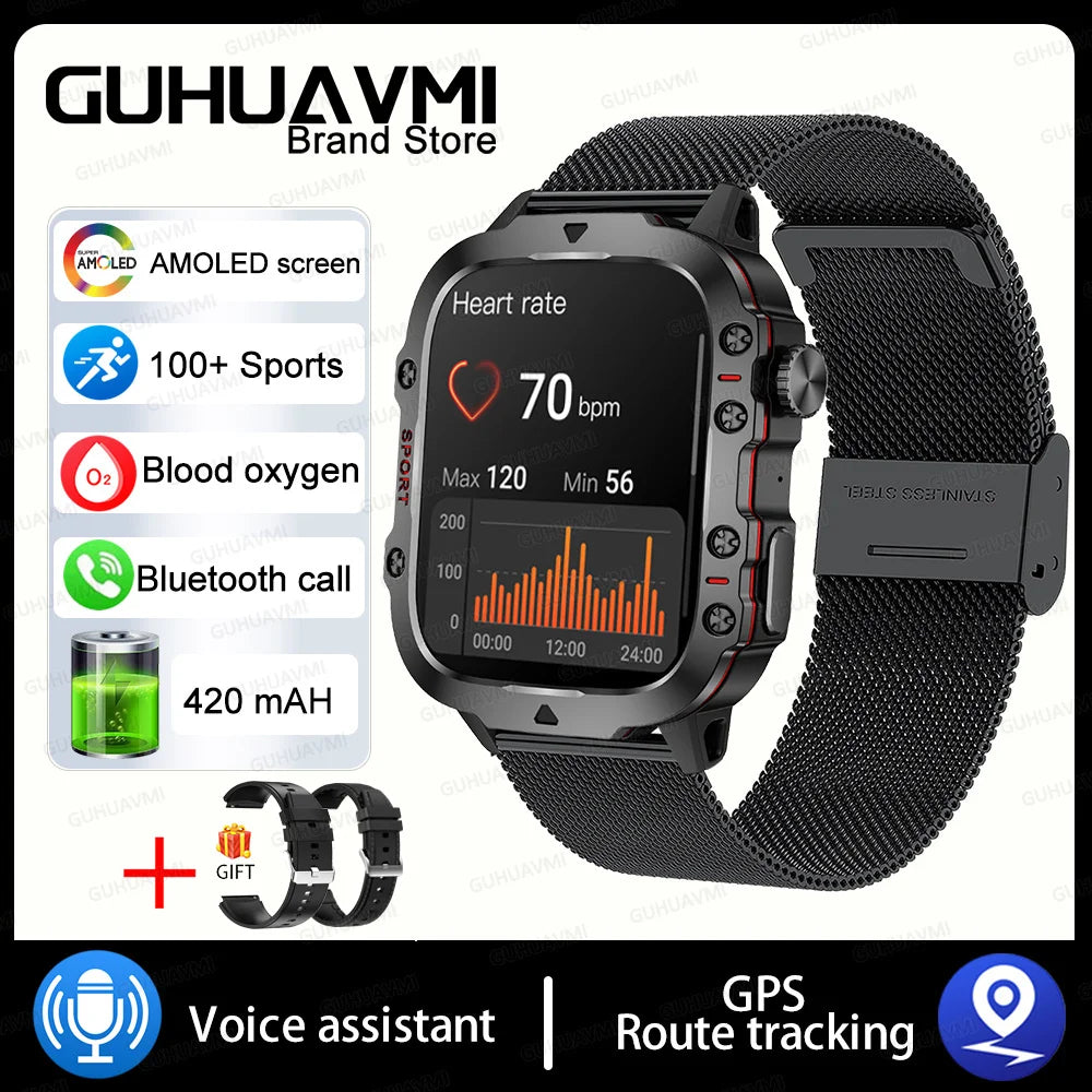 2024New Rugged Military Fitness Smart Watch Men For Android Xiaomi IOS 3ATM Waterproof Sport Ai Voice Calling Smartwatch Outdoor