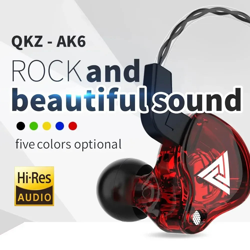 QKZ AK6 Wired Headphones Dual Drive HiFi Earphone with Microphone 3.5mm Sport Running Music Earbuds Bass Stereo Headset Original